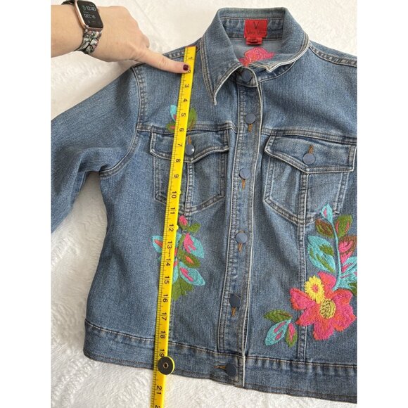 Womens Vintage Y2K Embroidered Denim Jacket Floral Button Front Very Vera Size M - Picture 8 of 15
